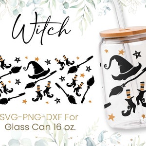 16oz Witch Libbey Glass Can Svg, Ghost Glass Can Wrap Svg, Pumpkin Fall Svg, Coffee Glass Can Svg, Cutfile, Svg Png Files, Digital Download