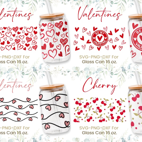 16oz Hearts Pattern Libbey Glass Can Svg Bundle, Be My Valentine Glass Can Svg, Cute Svg,Sketchy Heart,Cute Hearts Doodle,Valentines Day Svg