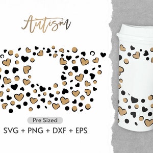 16oz Leopard Heart Hot Cup Svg, Full Wrap Svg, Leopard Pattern Svg, Pre Sized Hot Cup, Leopard Svg,Animal Svg, Seamless Cutting File,Cricut