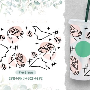 24oz Capricorn Cold Cup Svg, Twins Zodiac Star Sign, Floral Svg, Astrology, Capricorn, Horoscope Svg, Cold Cup Svg, Svg For Cricut