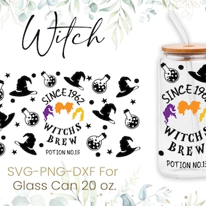 20oz Witch Brew Libbey Glass Can Svg, Fall Glass Can Wrap Svg, Pumpkin Svg, Coffee Glass Can Svg, Ghost Cutfile, Png File, Digital Download