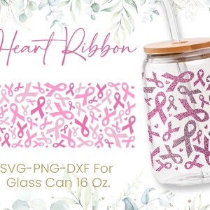16オンス Libbey ガラス缶 SVG、ガラス缶ラップ SVG、乳がん SVG、ピンクリボン SVG、啓発 SVG、SVG、Png、Cricut カット ファイル