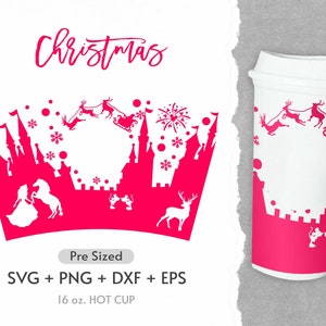 16oz Christmas Hot Cup Svg, Choinka Svg, Venti Full Wrap Svg, Boże Narodzenie, Światło Xmas Svg, Płatek śniegu Hot Cup Grande Svg, Png, Pliki do cięcia
