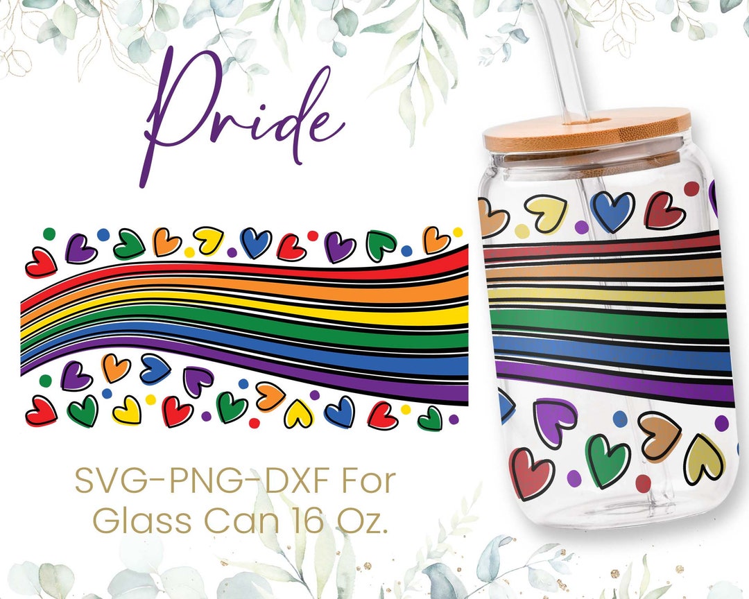 16oz Pride Libbey Glass Can Svg, Glass Can Full Wrap Svg, Rainbow Gay ...