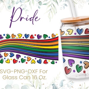 16oz Pride Libbey Glass Can Svg, Glass Can Full Wrap Svg,  Rainbow Gay Svg, LGBTQ Svg, Shaped Beer Glass, Heart Svg, Svg, Png, Cricut Files