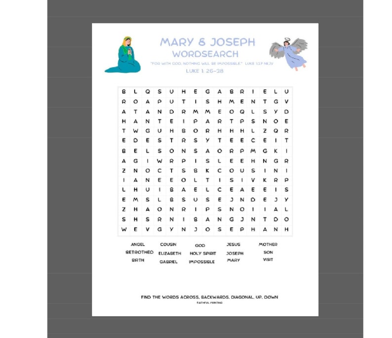 Mary &amp; Joseph Wordsearch - Etsy UK