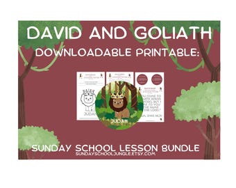 David and Goliath Activity Bundle: Sunday School Bible Study (PDF Downloadable Worksheets and Stickers)