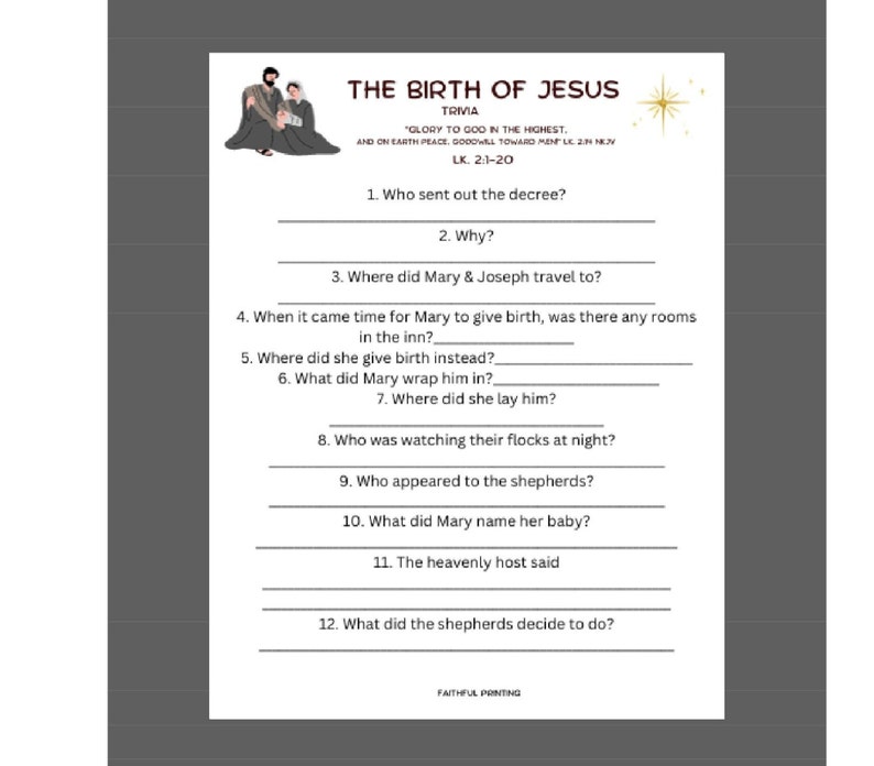 The Birth of Jesus Trivia &amp; Color Page Bundle - Etsy