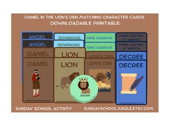 Daniel In The Lion's Den - Sunday School Lesson Activity -Bible Matching Character Cards