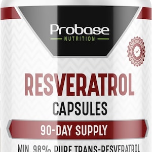 Probase Nutrition Ultra High Purity Resveratrol Capsules - 98% Trans-Resveratrol - Highly Purified and Bioavailable - 180 Caps