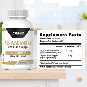 Probase Nutrition Ashwagandha with Black Pepper 60 Capsules 30-Day Supply image 5