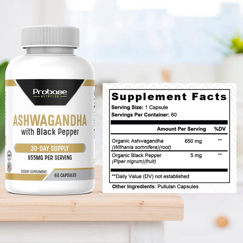 Probase Nutrition Ashwagandha with Black Pepper 60 Capsules 30-Day Supply image 5