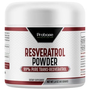 Probase Nutrition 99% Micronized Trans-Resveratrol Powder 1000mg | Pure Pharmaceutical Grade Resveratrol Powder, 40g Jar, 40-Day Supply