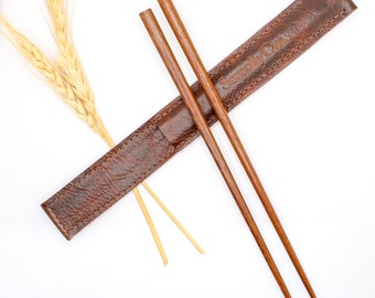 Wooden Chopstick Set with USA Leather Sleeve