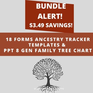 Ancestry Tracker Templates and Resources PDF files with 8 Generation Family Tree Bundle for Genealogy Organization History Research Inserts