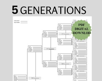 5 Generation Family Tree Template PDF Genealogy Tracker Pages Inserts Forms Fillable and Printable Hand Fillable Forms Ancestry Tracker Form