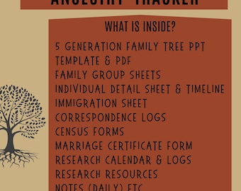 Ancestry Tracker Printable Genealogy Planner Insert Page Ancestry Organizer Family History Research Scheduler Forms Fillable Hand PDF File