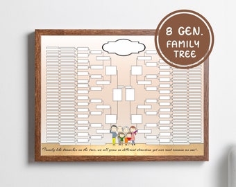 8 Generation Blank Family Tree Poster Large Family Tree Do-It-Yourself Template  Prints Family Tree Ancestry Pedigree Genealogy Chart Poster