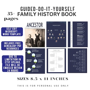 Modello di albero genealogico di Microsoft Word Planner di ricerca genealogica Grafico di ascendenza Diario di storia familiare Foglio di lavoro genealogico Tracker di ascendenza