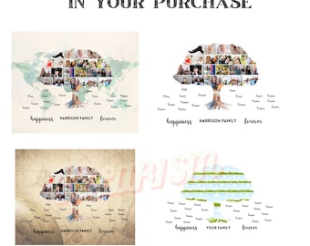 Family Tree Collage Design Family Tree Builder with Photos Template Family Tree Anniversary Gift Grandparents Frame Reunion Gift Ideas