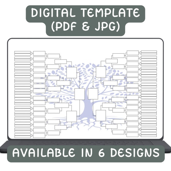 Fillable Genealogy Family Tree Chart Digital Template 6 Generations Family Tree Chart Family Reunion Pedigree Chart Genealogy Chart Fillable