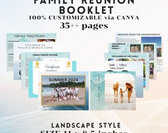 Plantilla de folleto de reunión familiar, Canva Edit, programa de reunión familiar, libro de registro de reunión, revista de reunión familiar, guía para la fiesta de reunión familiar