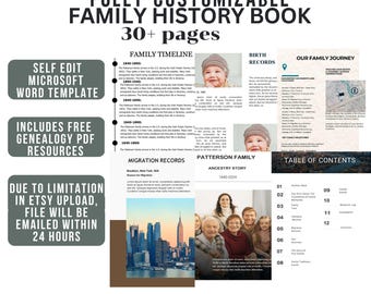 Microsoft Word Family Ancestry Book Profile Family History Book Template Digital Genealogy Book Template Microsoft Word Ancestry Profile