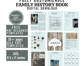 Microsoft Word Family Ancestry Editable Book Template Family History Record Book Genealogy Workbook Ancestor Book Family Generation Booklet