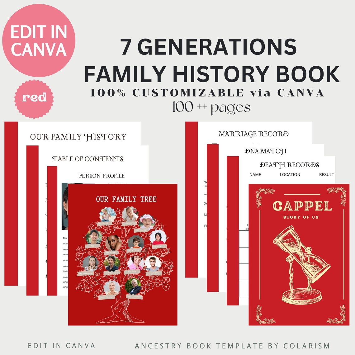7 Generation Editable Family Tree Book History Book Research Etsy