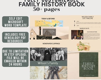 Microsoft Word Family Ancestry Editable Book Template Family History Record Book Genealogy Workbook Ancestor Book Family Generation Booklet