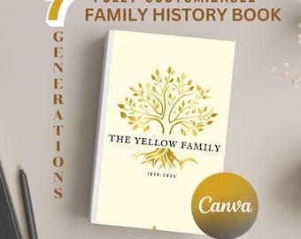 Plantilla de libro de historia familiar editable de 7 generaciones, libro de ascendencia, hoja de trabajo para organizar la genealogía, cuaderno de árbol genealógico, diario de ascendencia, rastreador
