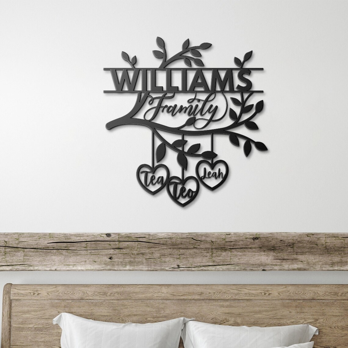thumbnail image 2 of Personalised Family Tree Metal Hanging Plaque Sign - Custom Wall Keepsake Gift White Square 2 of 6