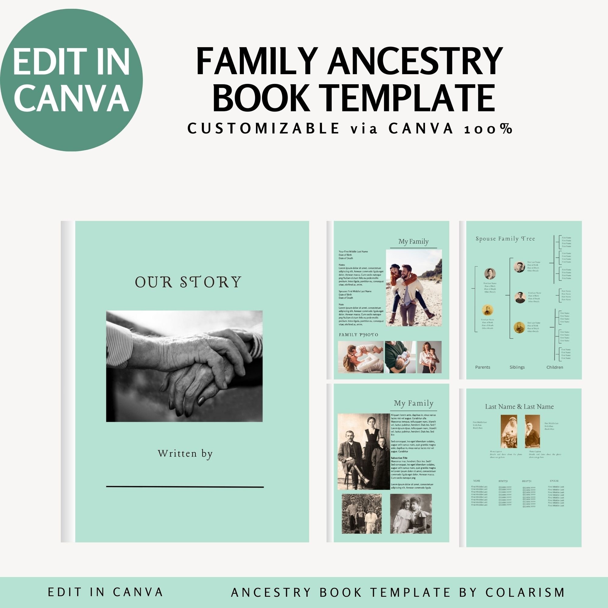 5 Generation Ancestry Tracker Book Editable Family History Book Genealogy Journal and Family