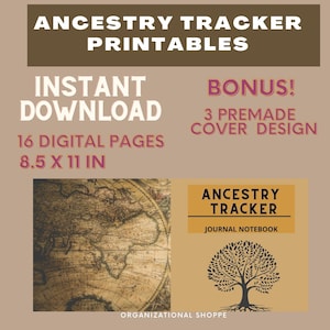 Ancestry Tracker in PDF Genealogy Planner Research Forms Insert Pages Organizer Family History Research Scheduler and Forms 8.5&#39; X 11 inches