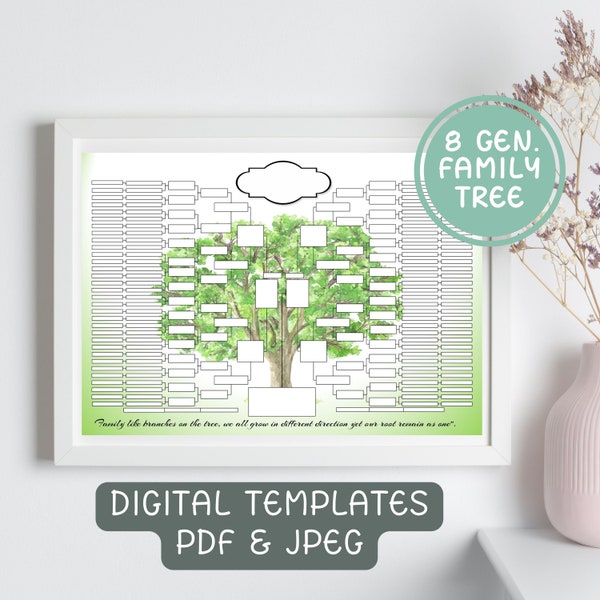 8 Generation Family Tree PDF File Template Printable Family Tree Do-It-Yourself Family Tree Template Digital File Instant Download Ancestry