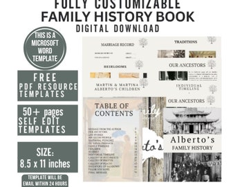 Microsoft Word Family Ancestry Editable Book Template Family History Record Book Genealogy Workbook Ancestor Book Family Generation Booklet