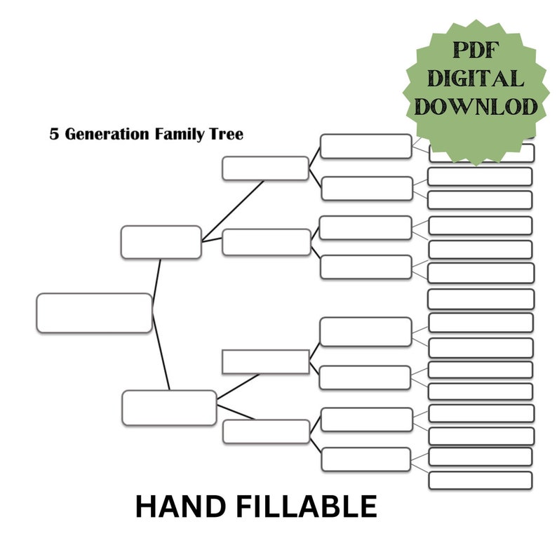 Generational Chart.pdf 5 Generation PDF Family Tree Template, Printable Instant Download ...