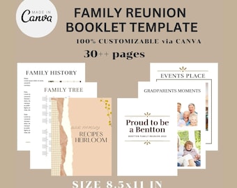 Plantilla de folleto de reunión familiar, Canva Edit, programa de reunión familiar, libro de registro de reunión, revista de reunión familiar, guía para la fiesta de reunión familiar