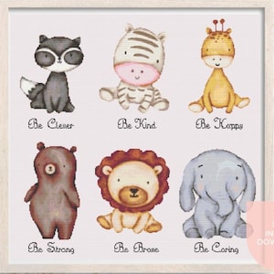 Baby Kreuzstich Anleitung - Baby Kreuzstich - Tier Kreuzstich - Baby Geschenk - Löwe Bär Elefant Zebra PDF Download
