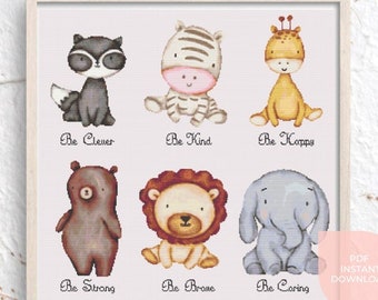 Baby animals cross stitch pattern - nursery cross stitch - animal cross stitch - baby shower gift - lion bear elephant zebra PDF download