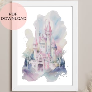 Fantasy Princess Castle Kruissteekpatroon - fantasiekaart - roze en blauw - verhalenboekkasteel PDF Digitale download