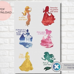 Princessess Silhouette - Cross Stitch pattern - PDF download - Cross stitch chart Cartoon Princess - Pattern Keeper Compatible
