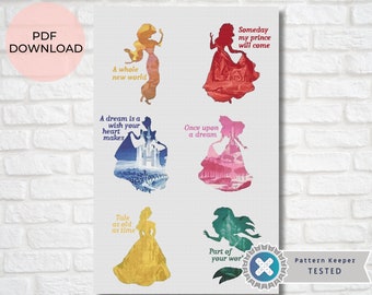 Princessess Silhouette - Cross Stitch pattern - PDF download - Cross stitch chart Cartoon Princess - Pattern Keeper Compatible