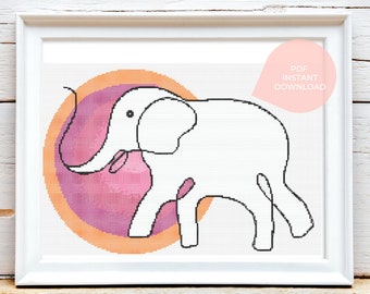 Punto de cruz de elefante abstracto - xstitch abstracto - patrón de punto de cruz de elefante - descarga digital PDF - Punto de cruz de guardería