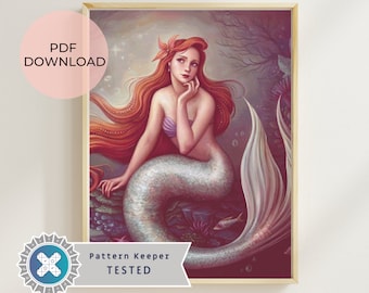 Real Princess Series - Pondering Mermaid - Cross Stitch pattern - PDF download - Cross stitch chart Cartoon Princess