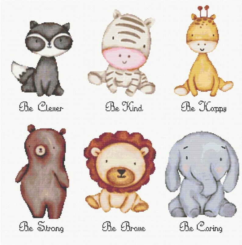 Korsstygnsmönster för babydjur - korsstygn för barnkammaren - korsstygn för djur - babyshowerpresent - lejon, björn, elefant, zebra PDF-nedladdning bild 7