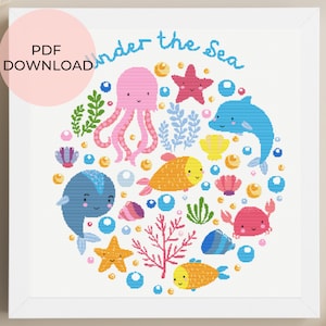 Sea animals cross stitch pattern - Under the Sea - baby cross stitch - Nursery gift - PDF Download - beginner friendly pattern
