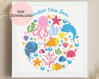 Sea animals cross stitch pattern - Under the Sea - baby cross stitch - Nursery gift - PDF Download - beginner friendly pattern
