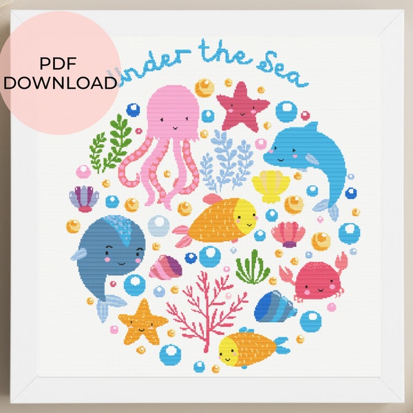 Sea animals cross stitch pattern - Under the Sea - baby cross stitch - Nursery gift - PDF Download - beginner friendly pattern