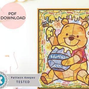 Winnie the Pooh Stained Glass Cross Stitch - PDF digital download - Children nursery decor - Nursery Gift - Fairytale cross stitch
